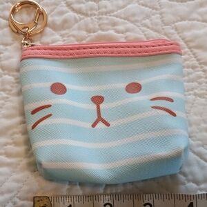 Blippo Kawaii Blue Cat Face Coin Pouch W/ Key Ring